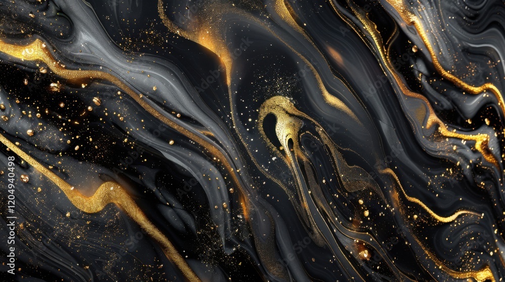 Poster a luxurious black and gold fluid background with smooth, flowing patterns, creating an elegant and d