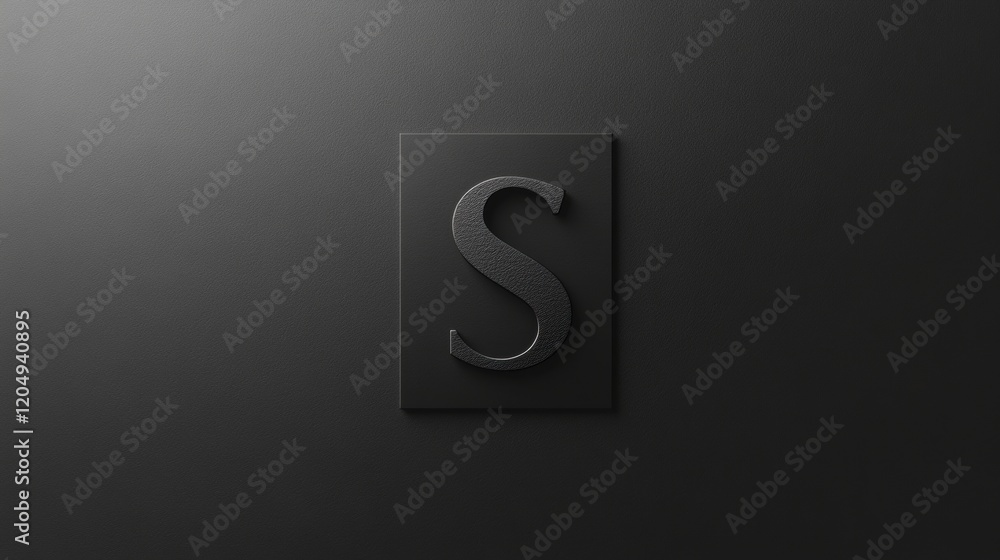Poster minimalist black design featuring a prominent letter s on a textured background in a modern aestheti