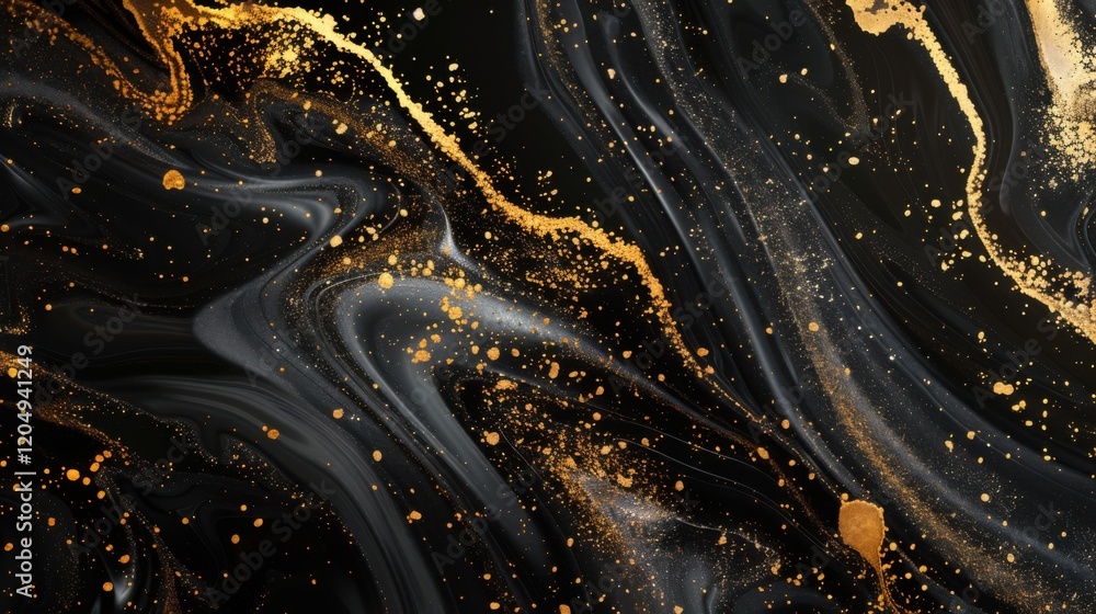 Poster a luxurious black and gold fluid background with smooth, flowing patterns, creating an elegant and d
