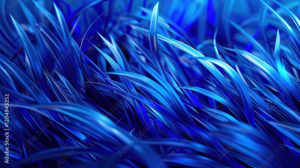 Poster an abstract background with shiny blue lines, fur-like textures, and sharp thorn-like spikes, creati