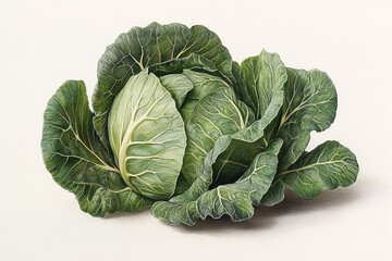 Obraz premium A Detailed Illustration of a Single Head of Cabbage