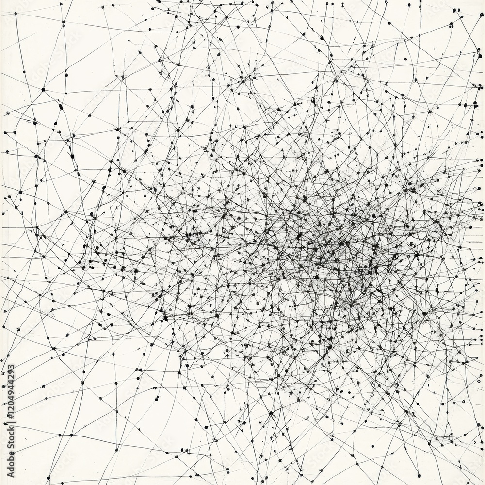 Poster Abstract network design with interconnected lines and nodes on a light background representing complexity and connections. Generative AI