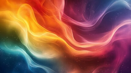 Dynamic rainbow tones gradient background, shimmering waves texture, poster header, modern design elements, Generative AI