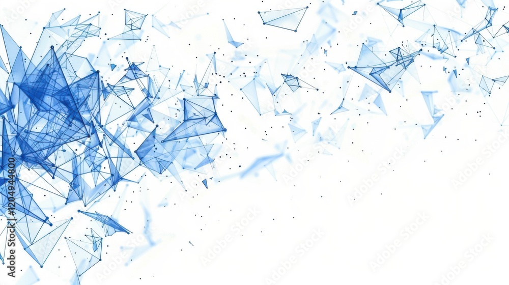 Poster a futuristic blue wireframe background featuring triangle shapes and a plexus effect, presented as a