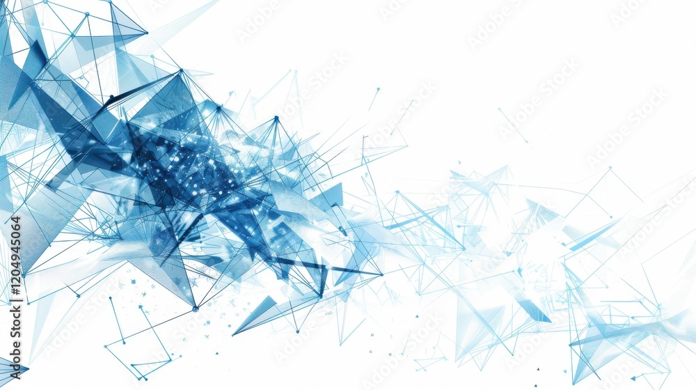 Poster a futuristic blue wireframe background featuring triangle shapes and a plexus effect, presented as a