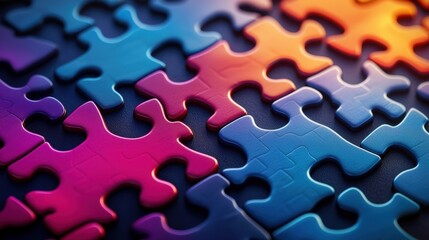 Colorful jigsaw puzzle pieces on dark surface
