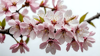 Obraz premium Delicate pink almond blossoms in full bloom against a soft, bright background. Perfect for spring themes, nature, and floral designs.