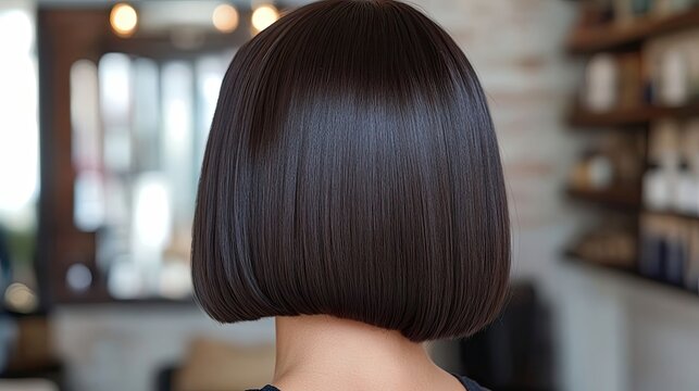 Woman showcasing a sleek blunt bob haircut