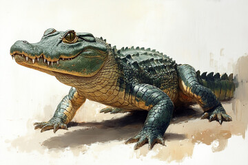 Fototapeta premium A Juvenile Alligator Poses Gracefully On Sandy Ground