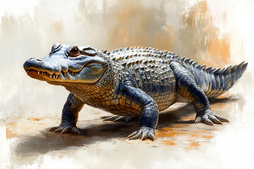 American Alligator Majestically Posing On Sandy Ground