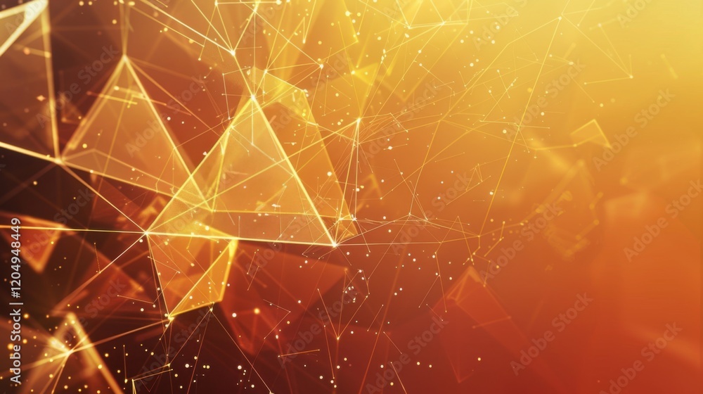Poster an abstract background with brown, yellow, and orange triangle shapes, featuring a wireframe design 