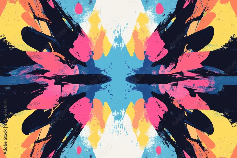 Poster Vibrant abstract design featuring bold colors and dynamic brush strokes in an intricate pattern. Generative AI