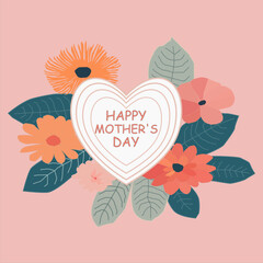 Mother's Day Vector Design with love, leaves and flowers