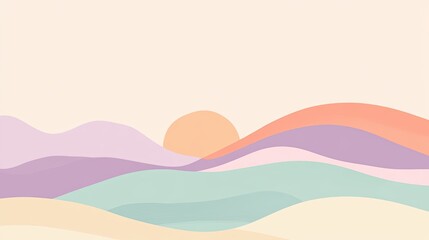 Soft Colorful Abstract Landscape with Sun and Gentle Rolling Hills