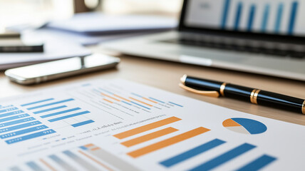 Clean and Organized Workspace with Laptop,Tablet and Documents
