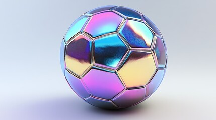 Fototapeta premium A shiny soccer ball with metallic accents and a holographic finish, highlighted on a white background.