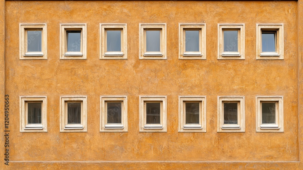 Poster symmetrical row of windows on a tan building facade