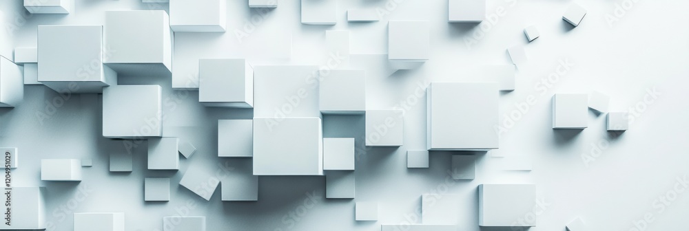 Poster crafting minimalist design with white geometric cubes on a clean background. generative ai