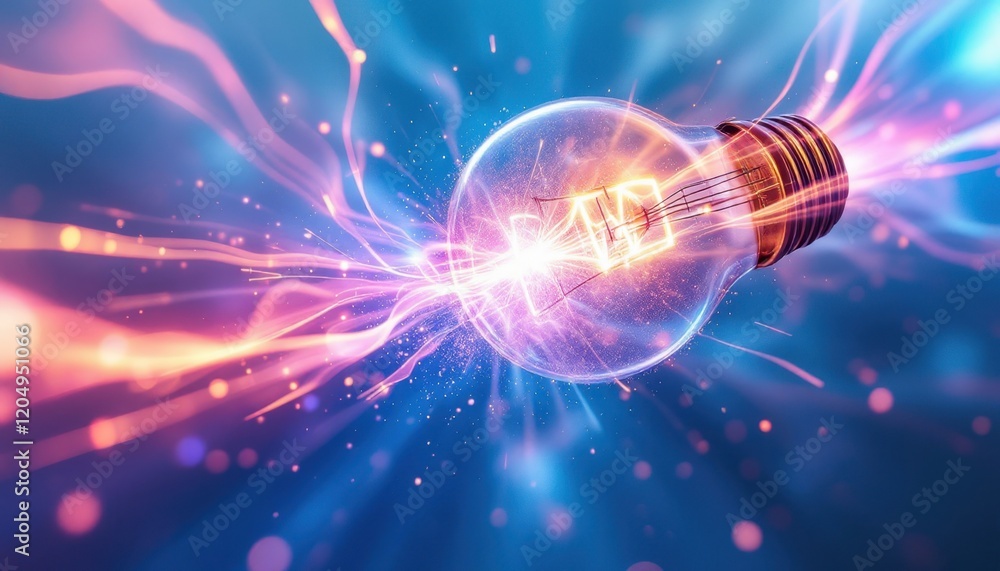 Poster electrifying abstract image of a glowing light bulb with dynamic energy currents