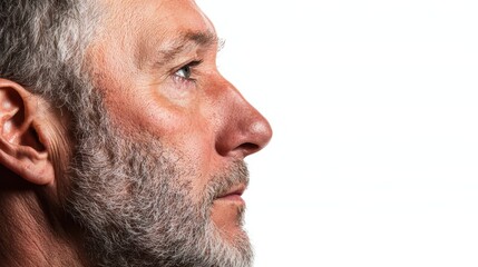 Obraz premium Profile of a Mature Man with Gray Hair and Beard Against a White Background