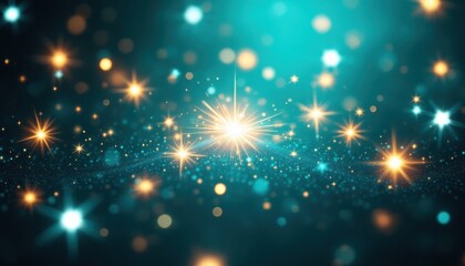 Sparkling night sky with glowing stars and bokeh effects