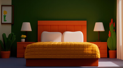 Sweet home Claymation, A cozy claymation-style bedroom featuring a soft quilt on the bed, perfect for visual storytelling and creative projects.