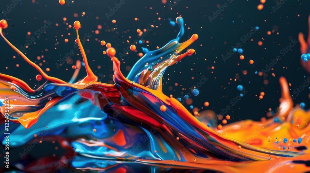Poster abstract design featuring vibrant colored splashes in unique shapes, creating a dynamic and artistic