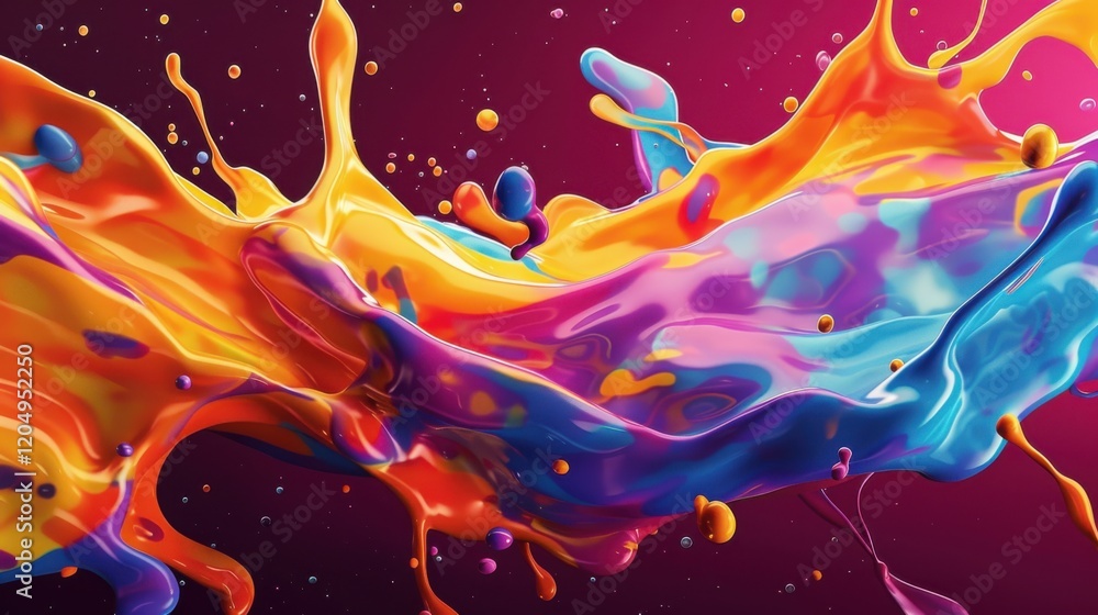 Poster abstract design featuring vibrant colored splashes in unique shapes, creating a dynamic and artistic