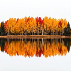 Obraz premium Autumnal Reflection Golden Aspen Trees Mirrored in Still Water