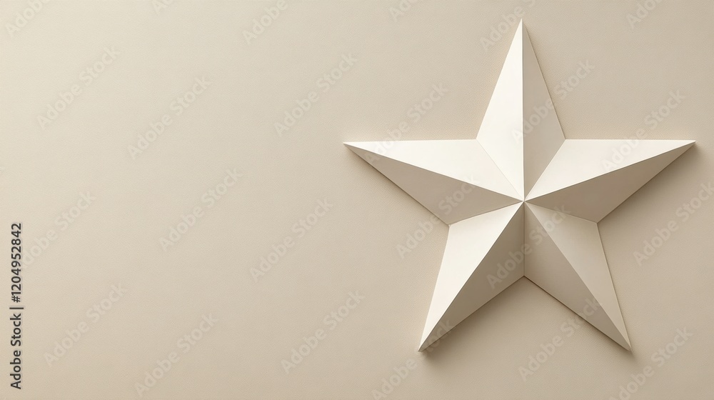 Poster decorative white star crafted from paper against a soft beige wall showcasing minimalistic design in