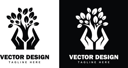 A hand holding a tree Icon, Design, Vector Illustration, Silhouette