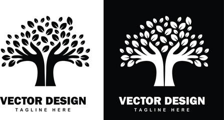 Fototapeta premium A tree and many leaves Icon, Design, Vector Illustration, Silhouette