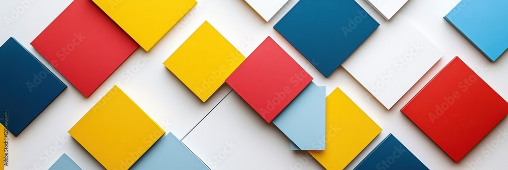 Poster colorful geometric shapes arranged in an abstract pattern on a white background. generative ai