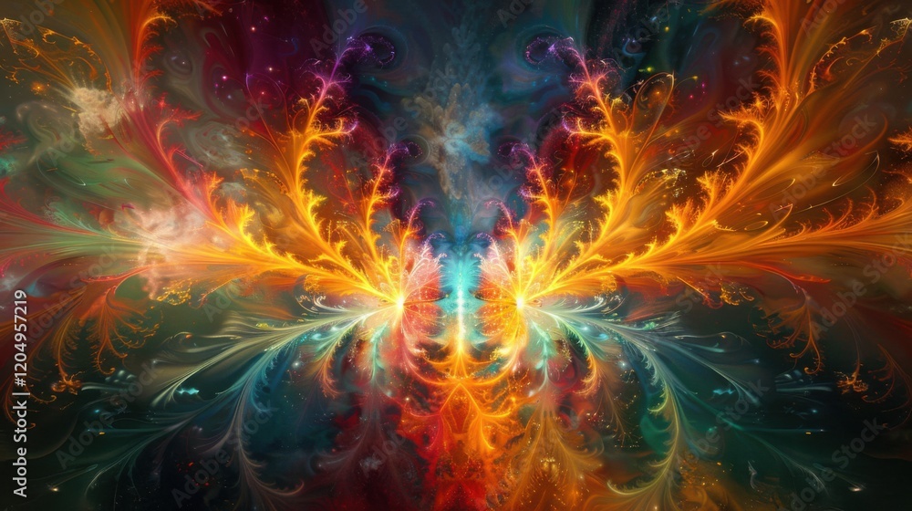 Poster a computer-generated abstract fractal artwork featuring vibrant, colorful patterns, ideal for creati