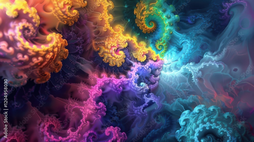 Poster a computer-generated abstract fractal artwork featuring vibrant, colorful patterns, ideal for creati