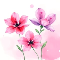 Obraz premium Watercolor pink and purple flowers.