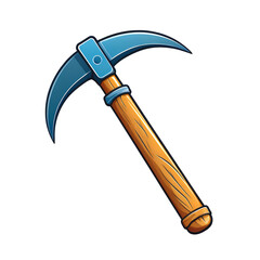Cartoon Pickaxe: A vibrant cartoon illustration of a pickaxe with a blue metal head and a wooden handle, perfect for game assets, children's illustrations, or crafting projects.  