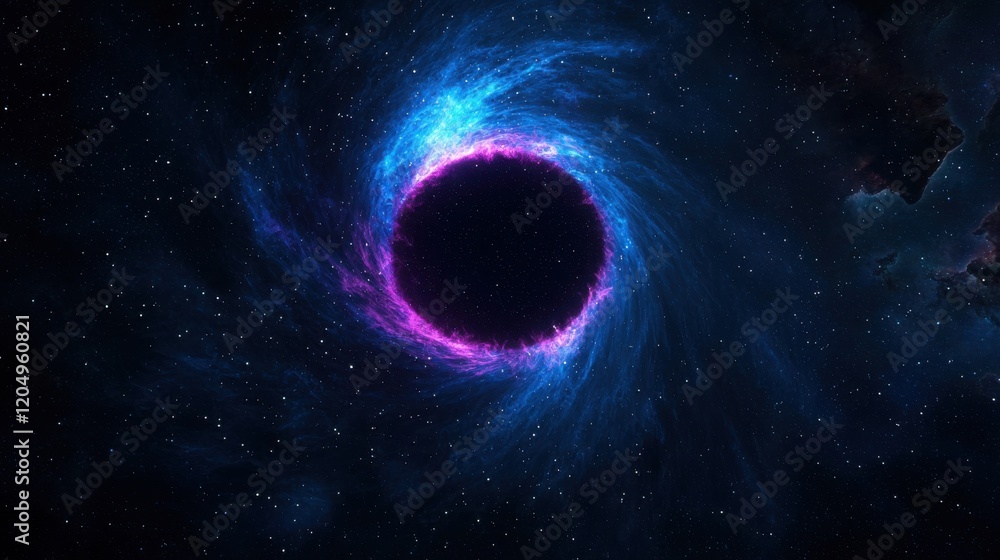 Poster distant view of a binary star system orbiting in a cosmic scene with bright colors and stars