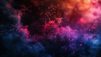 Dark blurry background with glowing light effects, smoke swirling, and sparks flying around.

