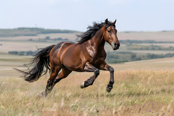 Obraz premium Splendid Display of Equine Agility and Speed: A Chestnut Horse Galloping On Open Fields