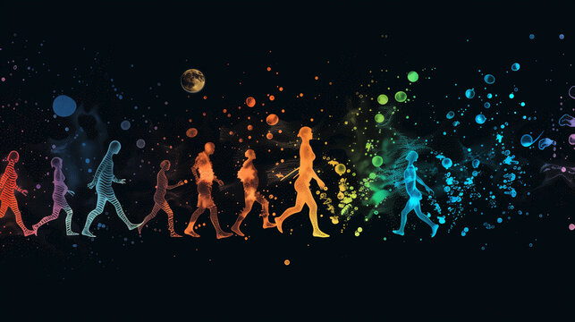 Evolution Silhouettes Transitioning in a Spectrum of Colors