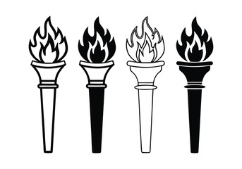 Minimalist Torch Icons Set | Hand-Drawn Line Art Vector Illustrations