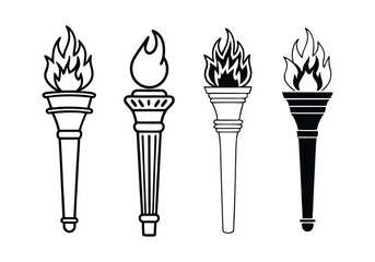 Minimalist Torch Icons Set | Hand-Drawn Line Art Vector Illustrations
