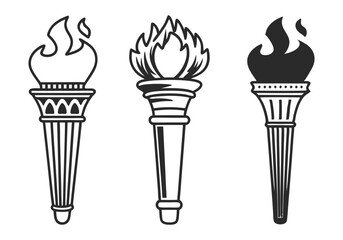 Minimalist Torch Icons Set | Hand-Drawn Line Art Vector Illustrations
