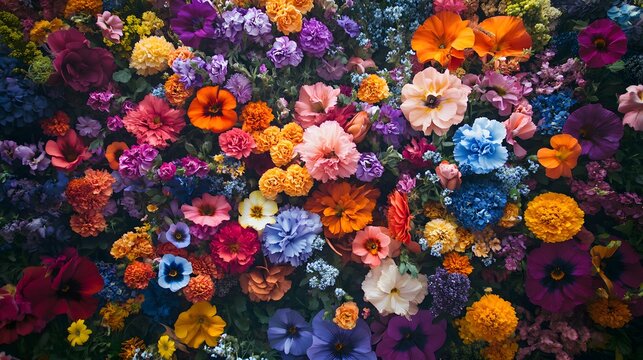 A vibrant profusion of multicolored flowers in full bloom - Powered by Adobe