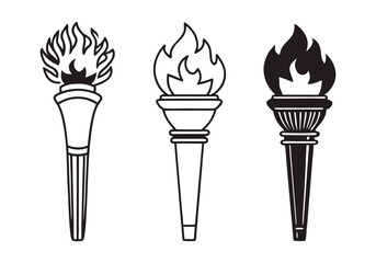 Minimalist Torch Icons Set | Hand-Drawn Line Art Vector Illustrations