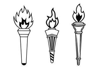 Minimalist Torch Icons Set | Hand-Drawn Line Art Vector Illustrations