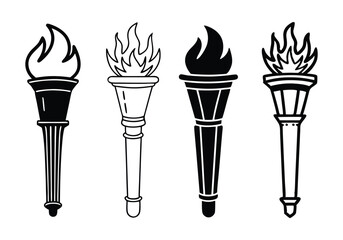 Minimalist Torch Icons Set | Hand-Drawn Line Art Vector Illustrations