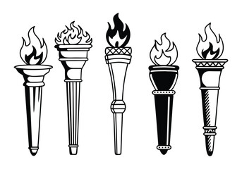 Minimalist Torch Icons Set | Hand-Drawn Line Art Vector Illustrations