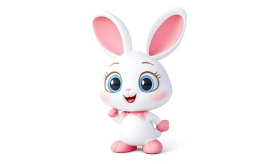 Obraz premium Cute bunny, joyful pose, white background, Easter
